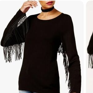 NWT Anna Sue For I.N.C. Black Fringe Top